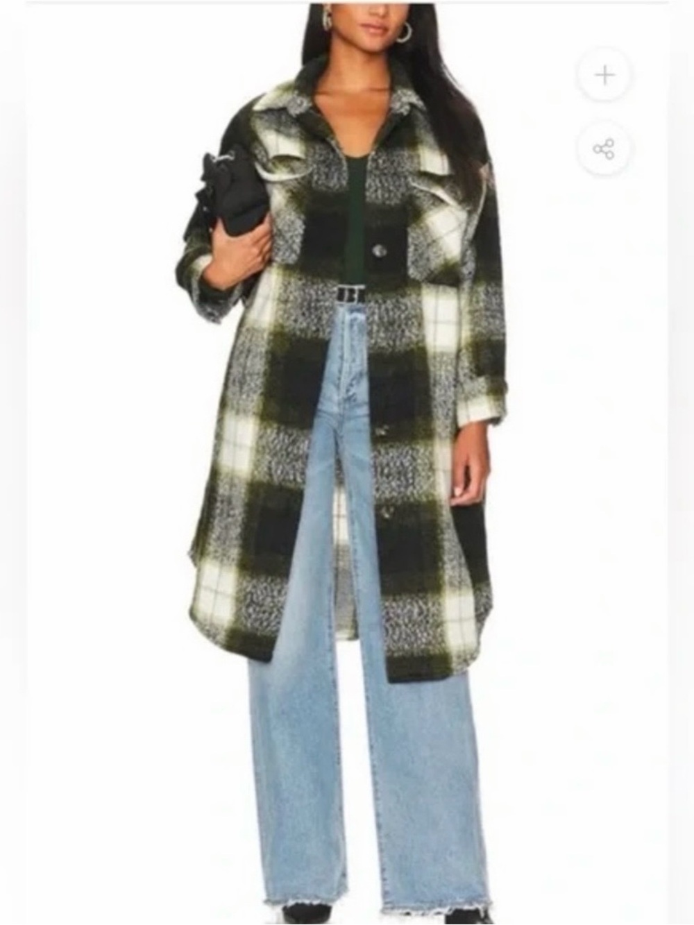 Steve Madden Women's Chloe Shirt Jacket Long Length Fuzzy Plaid Jacket  Size XS